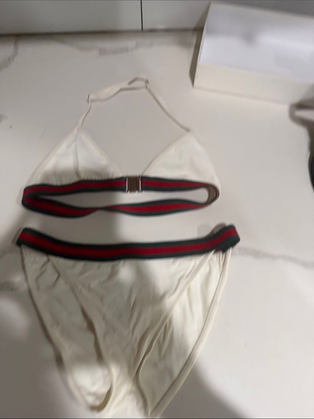 Gucci White with Green and Red Stripe Swimwear/Accessory
